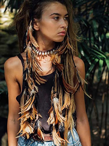 Zoestar Boho-Feder-Stirnband, Hippie-Kopfschmuck, Vintage-Stil, indische Kopfkette, Festival-Haarschmuck, Haarschmuck für Damen und Mädchen Zoestar Boho-Feder-Stirnband, Hippie-Kopfschmuck, Vintage-Stil, indische Kopfkette, Festival-Haarschmuck, Haarschmuck für Damen und Mädchen von Zoestar