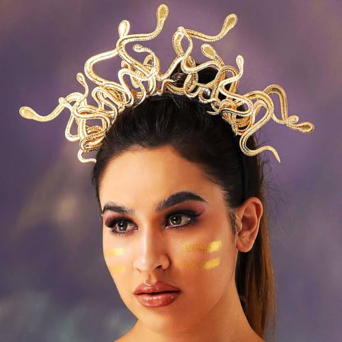 Zoestar Medusa Schlange Stirnband Griechische Göttin Kopfbedeckung Halloween Dress Up Kopfschmuck Karneval Party Kostüm Haarschmuck für Frauen und Mädchen (Gold), Einheitsgröße von Zoestar