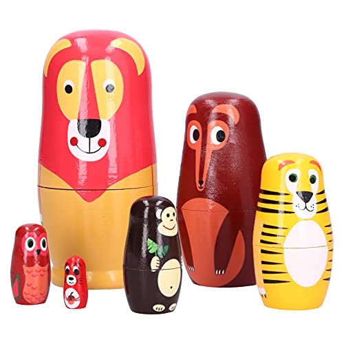 Zoeyilan Russian Nesting Dolls, 6 PCS Wooden Matryoshka Russian Doll, Cute Cartoon Animal Pattern, Handmade Stacking Toy for Birthday Home Decoration von Zoeyilan