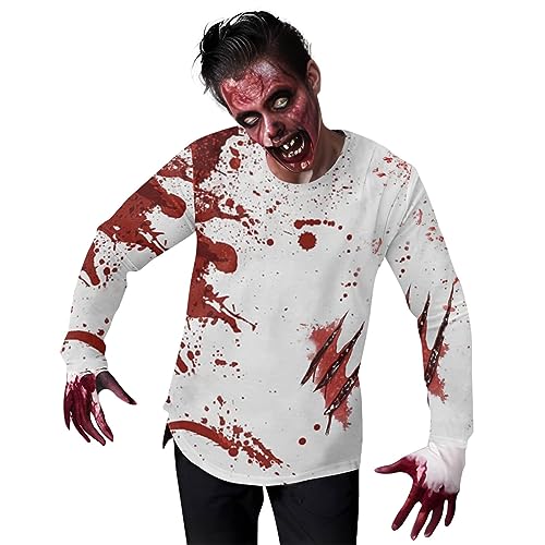 Zofedap Halloween Kostüm Herren Horror Tops Zombie Tshirt Blutige Langarm Cosplay Kostüm Blutspritzer Kostüm Karneval Kostüm Faschingskostüme Männer von Zofedap
