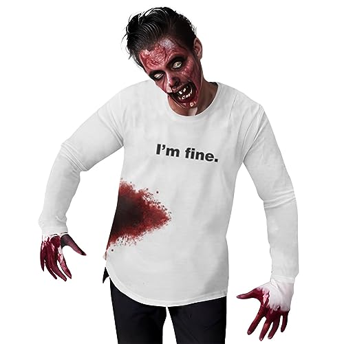 Zofedap Halloween Kostüm Herren Horror Tops Zombie Tshirt Blutige Langarm Cosplay Kostüm Blutspritzer Kostüm Karneval Kostüm Faschingskostüme Männer von Zofedap