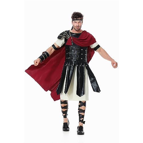 Zofedap Mittelalter Kleidung Herren Gladiator Römer Kostüm Spartaner Kostüm Halloween Kostüm Cosplay Kostüm Karneval Kostüm Faschingskostüme Männer (Black, XL) von Zofedap