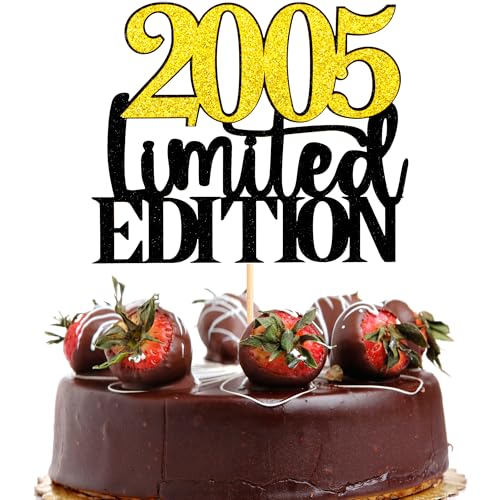 Limitierte Auflage 2005 Tortenaufsatz "Happy 20th Birthday", Schwarz / Gold, Glitzer, Kuchendekoration, Cheers to 20 Years Birthday Party Dekorationen für Männer und Frauen Limitierte Auflage 2005 Tortenaufsatz "Happy 20th Birthday", Schwarz / Gold, Glitzer, Kuchendekoration, Cheers to 20 Years Birthday Party Dekorationen für Männer und Frauen von ZogCowy