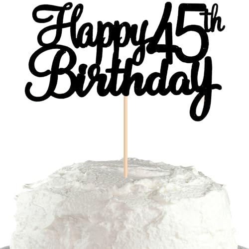 Tortenaufsatz "Happy 45th Birthday", glitzernd, Aufschrift "Cheers to 45 Years", Dekoration zum 45. Geburtstag, für Sie und Ihn, 1 Stück (Schwarz, 45. Geburtstag) von ZogCowy