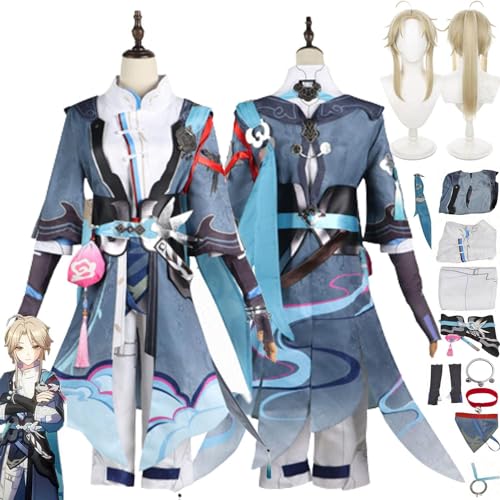 Spiel Honkai Star Rail Yanqing Cosplay Kostüm Outfit Anime Charakter Blaue Uniform Perücke Komplettset Halloween Karneval Party Dress Up Anzug von ZoikoM