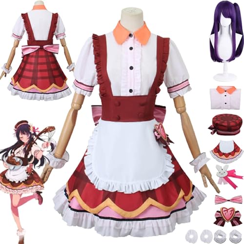 ZoikoM Anime Hoshino Ai Cosplay Kostüm Outfit Oshi No Ko Maid Kleider Uniform Hut Perücke Kopfbedeckung Komplettset Halloween Karneval Party Dress Up Anzug von ZoikoM