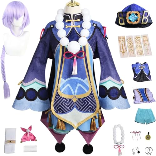 ZoikoM Genshin Impact Qiqi Cosplay Kostüm Komplettset mit Perücke Genshin Qiqi Cosplay Verkleidung Qiqi Cosplay Uniform Halloween Karneval Party Bühnenauftritt Kostüm Erwachsene von ZoikoM