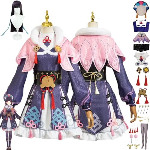 ZoikoM Genshin Impact Yun Jin Cosplay Kostüm Outfit Spielzeugfiguren Layla Raiden Shogun Uniform Komplettset Halloween Party Dress Up Anzug mit Hut Perücke von ZoikoM