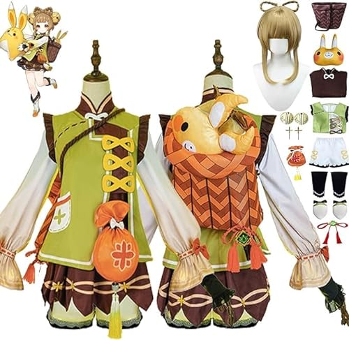 ZoikoM YaoYao Cosplay Kostüm Outfit Genshin Impact Dehya Raiden Shogun Uniform Komplettset Halloween Party Dress Up Anzug mit Puppe Perücke von ZoikoM