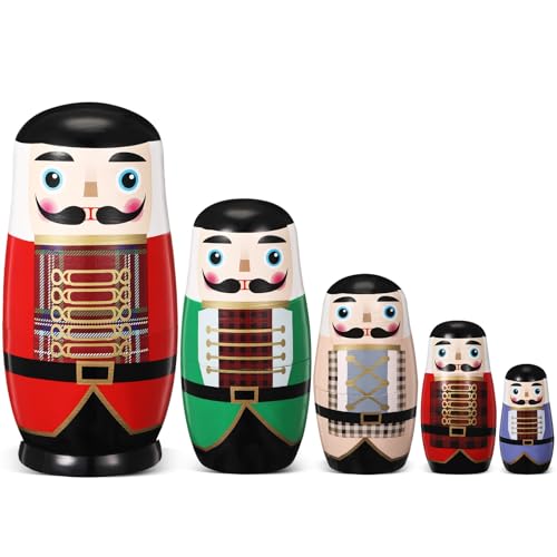 Zomiboo 5 Stück Russische Matroschka Puppen Weihnachten Russische Nistpuppen Nussknacker Soldat Holz Nested Puppe Traditionelle Figuren für Weihnachtsdeko Stapelspielzeug Geschenk für Geburtstag Zomiboo 5 Stück Russische Matroschka Puppen Weihnachten Russische Nistpuppen Nussknacker Soldat Holz Nested Puppe Traditionelle Figuren für Weihnachtsdeko Stapelspielzeug Geschenk für Geburtstag von Zomiboo