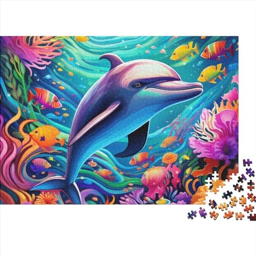 1000teiliges Puzzle Bunte Delfine Puzzle für Erwachsene und Kinder Holzpuzzle Familienaktivität 1000 Teile (75 x 50 cm) von Zomtoon