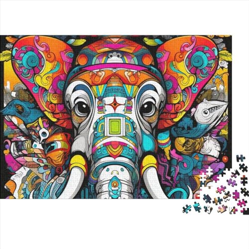 Puzzle für Erwachsene bunter Elefant 1000 Teile Holzpuzzle Puzzle für Erwachsene und Jugendliche Denkspiel Wandkunst einzigartiges Geschenk 1000 Stück (75 x 50 cm) von Zomtoon