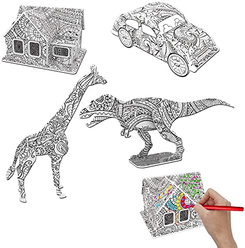 4 Pcs 3D Puzzle zum Ausmalen, ZoneYan 3D Coloring Puzzle Set, DIY Arts Crafts Puzzle Kit, 3D Farbpuzzleset für Kinder, 3D Puzzle, Kunst und Handwerk, Lernspielzeug für Kinder von ZoneYan