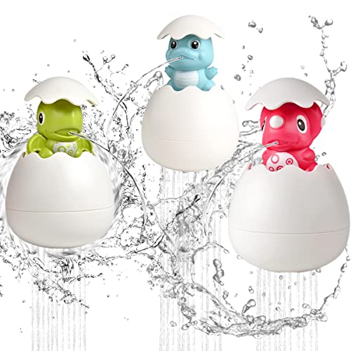 Dinosaurier-Ei Sprinkler Spielzeug, ZoneYan 3 Stück Badespielzeug, Schwimmendes Wasserspray Spielzeug, Bewässerung, Sprinklern, Bade-Ei für Kleinkinder Kinder ab 10 Monaten von ZoneYan