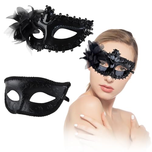 ZoneYan 2 Stück Maskenball Masken, Venezianische Maske Damen Herren, Schwarze Maske Kostüm für Augenmaske Karneval Party Kostüm Maske Maskenball von ZoneYan