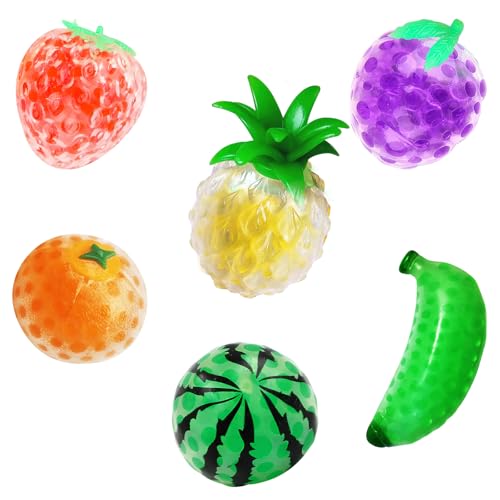 ZoneYan 6 Stück Stressball, Fruit Stress Balls, Stressballs Fidget Toy, Anti Stress Bälle, Antistressball, Verschiedene Niedliche Früchte Formen, Geschenkideen von ZoneYan