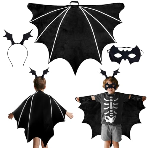 ZoneYan Halloween Fledermaus Kostüm Kinder, Schwarz Fledermaus Flügel Umhang, Fledermauskostüm Vampir mit Maske Und Haarschmuck, für Mädchen Junge Halloween Karneval Fasching Cosplay Mottoparty ZoneYan Halloween Fledermaus Kostüm Kinder, Schwarz Fledermaus Flügel Umhang, Fledermauskostüm Vampir mit Maske Und Haarschmuck, für Mädchen Junge Halloween Karneval Fasching Cosplay Mottoparty von ZoneYan