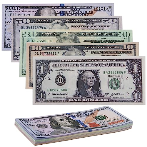 ZoneYan Prop Money, Spielgeld Dollar Scheine, Spielgeld Kinder, Spielgeld Münzen, Dollar Money to Play, 100* Copy Money Cash Film Play Toy Set(20 x 1$,10$,20$,50$,100$) (Mehrfarbig) von ZoneYan