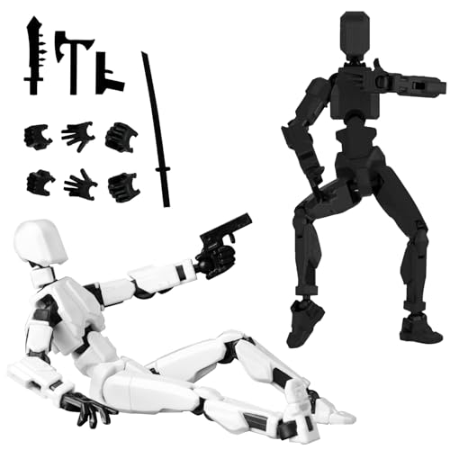 ZoneYan T13 Action Figure, 2 Stück T13 Actionfiguren, 3D Roboter Actionfigur, Beweglichen Figuren mit Mehreren Gelenken, Desktop Dekorationen (Schwarz und Weiß Mit 4 Waffen + 3 Handtypen) von ZoneYan