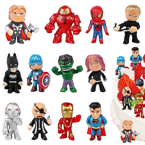 ZoneYan Tortendeko für Superhero Geburtstags, 12 Stück Superhero Tortendeko Geburtstag, Avengers Mini Figuren Set, Mini Figuren Set, Mini Figuren Tortendeko für Jungen und Kinder Geburtstagsfeiern von ZoneYan