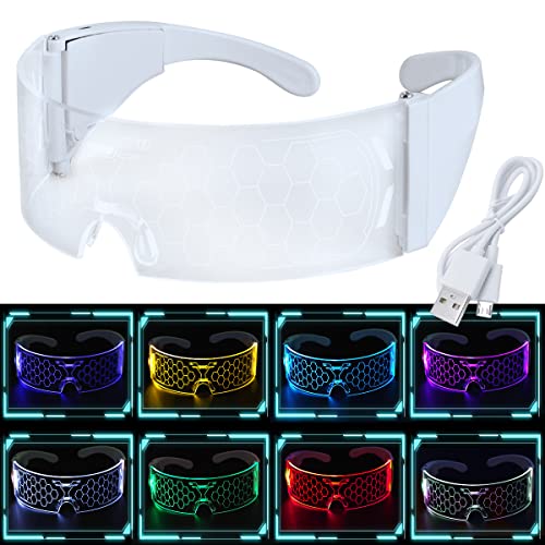ZoneYan Led Brille USB, Faltbar Leuchtende Brille, Neon Blinkende Brille, Coole Brillen Party, Leucht Brille, 7-Farben, 5 Blinkende-Modes Brille, für Party Festival Halloween von ZoneYan