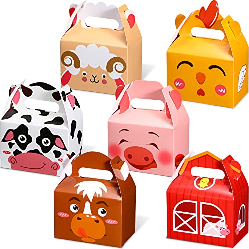 Farm Thema Party Geburtstag Lieferungen Kuh Boxen Farm Goodie Gefallen Box Tier Druck Gastgeschenkboxen Geschenktüten für Kinder Klassenzimmer Tier Thema Geburtstag Hochzeit 6 Designs von Zonon