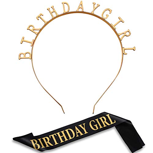 Geburtstag Kopfschmuck Mädchen Tiara Stirnband Gold Geburtstag Satin Schärpe für Party Dekorationen Lieferungen (Gold) von Zonon