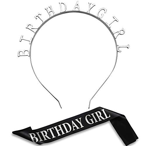 Zonon Geburtstag Kopfschmuck Mädchen Tiara Stirnband Gold Geburtstag Satin Schärpe für Party Dekorationen Lieferungen (Silbrig) von Zonon
