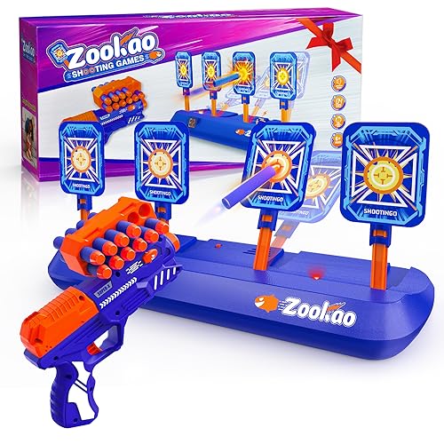 Zookao Spielzeug Pistole für Kinder, Automatische Zielscheiben Digitale Ziele für Nerf Gun Spielzeug Ab 6 7 8 9 10 11 12 Jahre Junge Mädchen Halloween Weihnachten Geschenke Junge 6-12 Jahre, Blau von Zookao