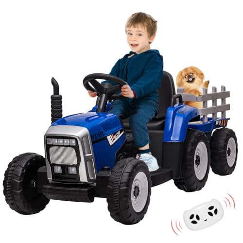 12V Elektro-Traktor Mit Fernbedienung Für Kinder 3-6 Jahre – LED-Scheinwerfer, MP3-Player, Sicherheitsgurt, Geländereifen von ZoomBuggy