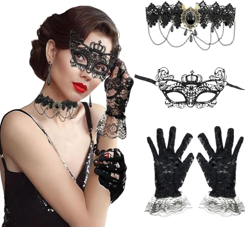 3 Stück Steampunk Kostüm Damen Accessoires,Steampunk Handschuhe Damen,Spitzenmaske,Gotisch Choker Halskette,Gothic Schmuck Accessoires,Vampir Kostüm Damen Zubehör für Halloween Karneval Maskerade 3 Stück Steampunk Kostüm Damen Accessoires,Steampunk Handschuhe Damen,Spitzenmaske,Gotisch Choker Halskette,Gothic Schmuck Accessoires,Vampir Kostüm Damen Zubehör für Halloween Karneval Maskerade von Zoonvii