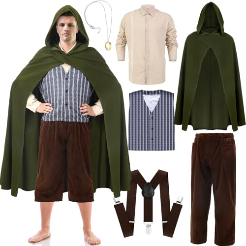 Zoooyawn Fantasy-Kostüm für Erwachsene, Renaissance-Umhang, mittelalterlicher Umhang, mittelalterlicher Wikinger-Top, Hemd, Ringe, Halskette, Hose, Weste für Herren, Damen, Halloween-Kostüm, Größe L Zoooyawn Fantasy-Kostüm für Erwachsene, Renaissance-Umhang, mittelalterlicher Umhang, mittelalterlicher Wikinger-Top, Hemd, Ringe, Halskette, Hose, Weste für Herren, Damen, Halloween-Kostüm, Größe L von Zoooyawn