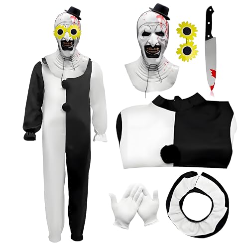 Art The Clown Kostüm Kinder, Horror Halloween Kostüm mit Terrifier Maske Killer Overall Outfits für Cosplay Partys (M) von Zophlly
