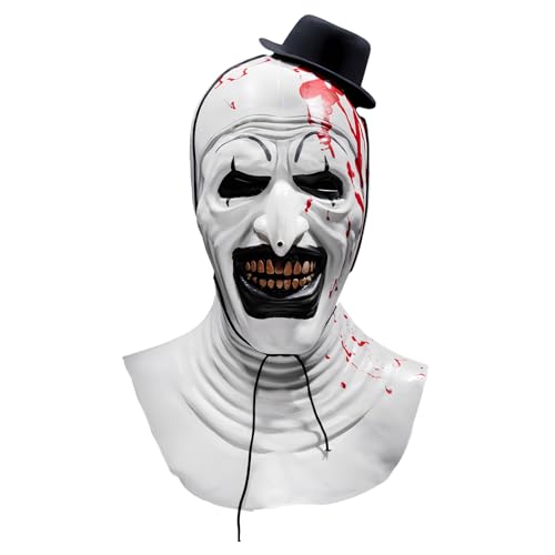 Art The Clown Maske mit Mini Hut, Terrifier Joker Mask für Kostüm Halloween Karneval Horror Killer Clown Cosplay (Scary Clown Mask) von Zophlly