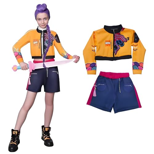 Demon Hunters Rumi Kostüm für Mädchen Jacket Outfits Shorts Kpop Idol Zoey Mira Cosplay Uniform für Halloween Party (Rumi Kostüm, 120 cm) von Zophlly