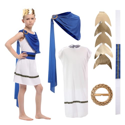 Griechisches Toga-Kostüm für Kinder, antike römische Tunika, Kleid für Mädchen, Cosplay Outfits mit Zubehör für Halloween, Karneval, Party (Mädchen, L) von Zophlly