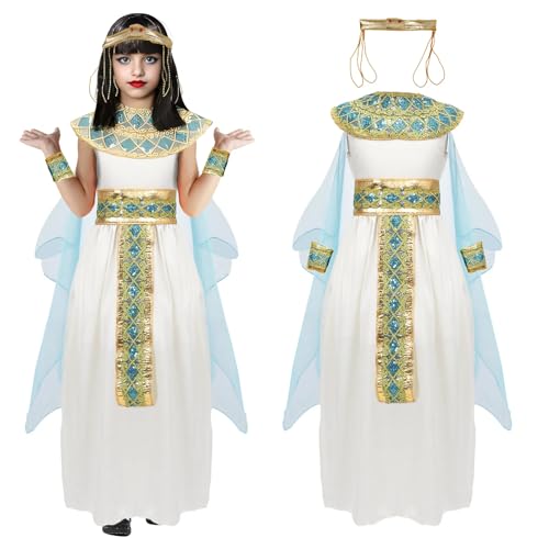 Kleopatra Kostüm Mädchen, Ägyptische Königin Kleid Set, Cleopatra Göttin Prinzessin Cosplay für Karneval Halloween (Blau, M) von Zophlly