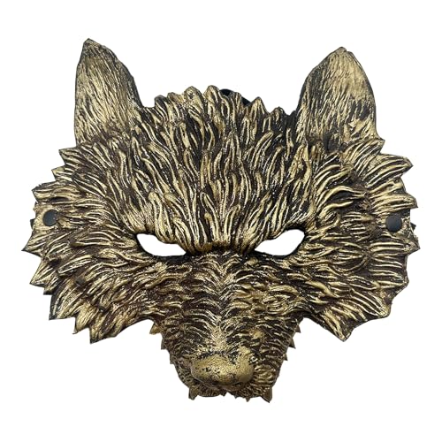 Maske Wolf Erwachsene, Terrifier Halbgesicht Wolf Maske Zubehör für Kostüm Halloween Herren Maskerade Cosplay (Gold) von Zophlly