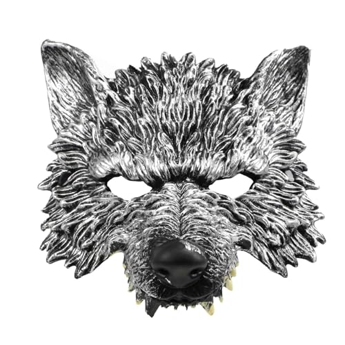 Maske Wolf Erwachsene, Terrifier Halbgesicht Wolf Maske Zubehör für Kostüm Halloween Herren Maskerade Cosplay von Zophlly