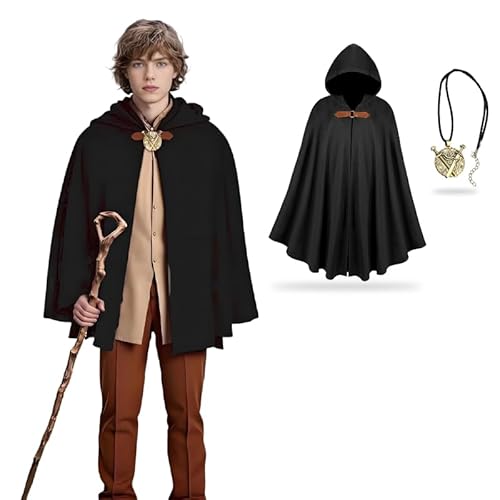 Mittelalter Umhang Damen, Gothic Umhang Samtumhang Mit Kapuze, Halloween Karneval Cosplay Kostüm für Männer und Frauen (Schwarz, 100 cm) von Zophlly