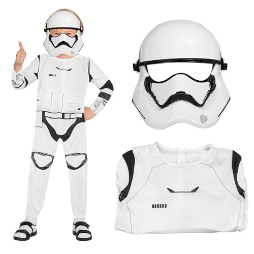 Sturmtruppler Kostüm Kinder, Weißes Soldat Overall mit Helmmaske für Halloween Karneval Cosplay Outfits für Jungen (L) von Zophlly