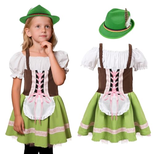 Zophlly Bayerisches Dirndl Mädchen, Oktoberfest Kostume Kleid mit Schürze Tracht Deutsche Trachtenkleid für Halloween Karneval (M) von Zophlly