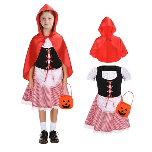 Zophlly Mädchen Rotkäppchen Kostüm Umhang Kinder Little Red Riding Hood Costume (Rot, M) von Zophlly