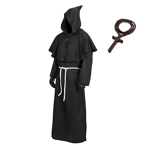 Zophlly Mönch Kostüm Herren, Halloween Kostüm Mönch Set mit Mönch Robe (Schwarz, S) von Zophlly