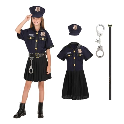 Zophlly Polizei Kostüm Kinder Mädchen Halloween Faschingskostüme Polizei Kleid Set (M) von Zophlly