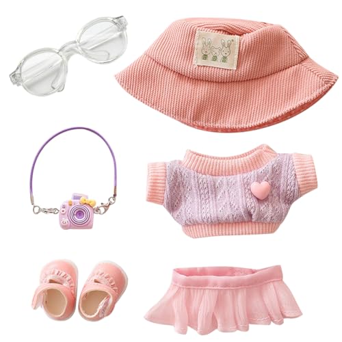 ZoraYorce 17cm süßes Plüsch -Outfit mit Brillen Schuhen Hut für Mädchen Geschenk (rosa) von ZoraYorce