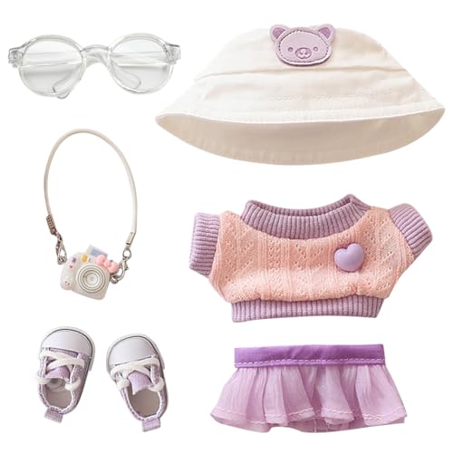 ZoraYorce 17cm süßes Plushies -Outfit mit Brillen Schuhen Hut für Mädchen Geschenk (lila) von ZoraYorce