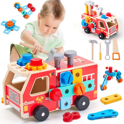 Zorbly Werkzeugkoffer Kinder Werkbank, Montessori Holzspielzeug Spielzeug ab 2 3 4 5 Jahre, 2 in 1 Feuerwehrfahrzeug aus Holz und Werkzeug Kinder, Kinderwerkzeug Werkzeugwagen, Geschenk Junge Mädchen Zorbly Werkzeugkoffer Kinder Werkbank, Montessori Holzspielzeug Spielzeug ab 2 3 4 5 Jahre, 2 in 1 Feuerwehrfahrzeug aus Holz und Werkzeug Kinder, Kinderwerkzeug Werkzeugwagen, Geschenk Junge Mädchen von Zorbly
