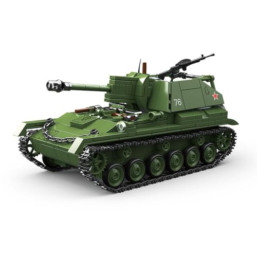 Zorwlodc Militär SU-76M Panzer Bausteine Bausatz, Technik WW2 Deutschland Panzer mit Waffen und Soldaten, 769 Teile, Kompatibel mit Lego von Zorwlodc