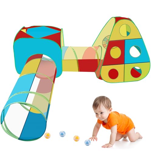 Zosenyer Spieltunnel, 4 in 1 Pop-Up Kinderzelt mit Krabbeltunnel, Tragbare Faltbares Spiel-Haus für Drinnen oder Draußen, Geschenk für Mädchen und Jungen & Mädchen Rot (Blau) von Zosenyer